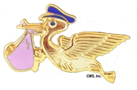 Pink Stork pin with Military Clutch Back