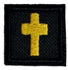One inch black cross patch with gold embroidery