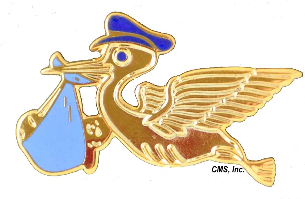Blue Stork Pin with military clutch back