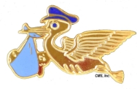 Blue Stork Pin with military clutch back