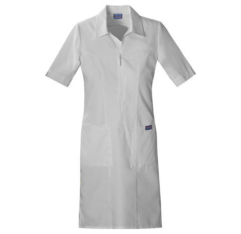 White Scrub Dress with Zip-Front opening