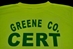back of Community Emergency Response Team Tee Shirt. This shirt back will just say CERT in green.