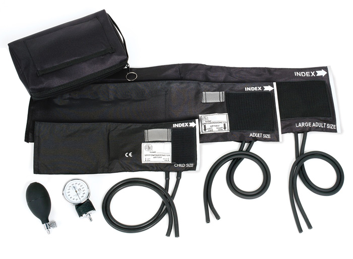 Three Cuff Aneroid Sphygomomanometer Set with Carrying Case