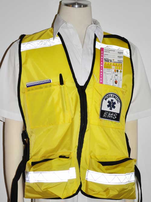 Picture on the front of the vest with items in the upper pockets